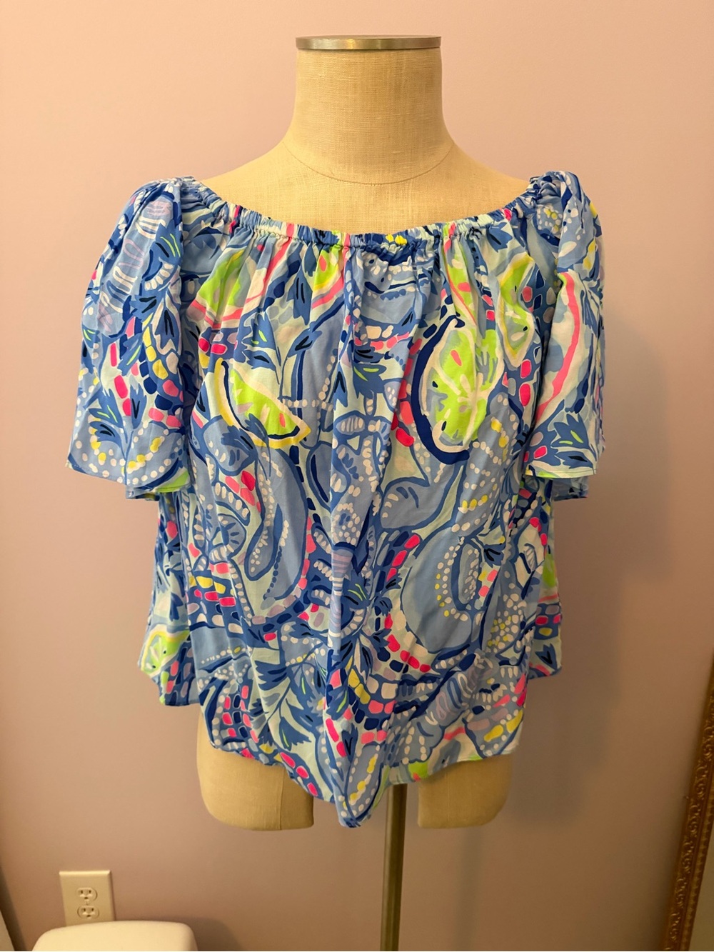 Lilly Pulitzer Off-Shoulder Blue Floral Print Women’s Top M